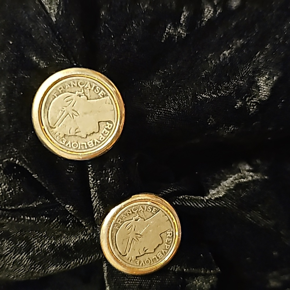 ROMEN coin earrings silver tone coins sides are gold tone Vintage  clip-on